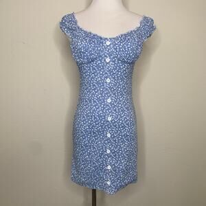 Boutique Blue Ditsy Floral  Print Dress Sz 8 Smocked Back